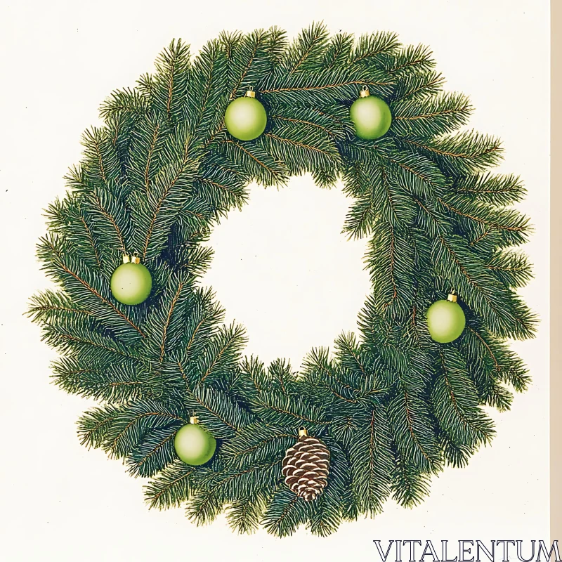 Green Bauble Decorated Christmas Wreath AI Image