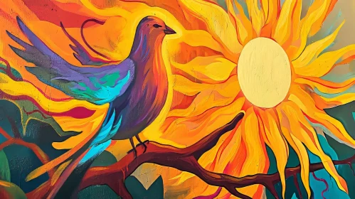Colorful Bird and Sunflower Painting | Folk Art Inspired