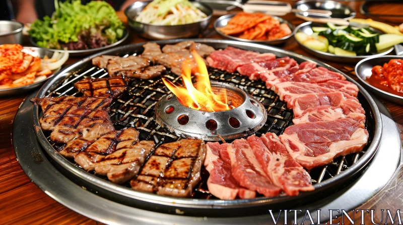 Delicious Korean Barbecue Grill with Meat and Side Dishes AI Image