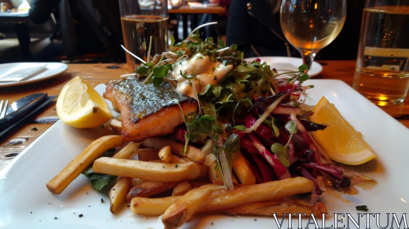 AI ART Delicious Plate of Food - Fish, French Fries, Salad | Artistic Culinary Delights