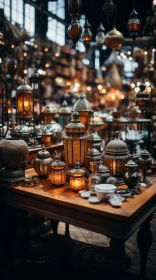 Eccentric Brown Lamps on Table - Vintage Vibe and Islamic Art