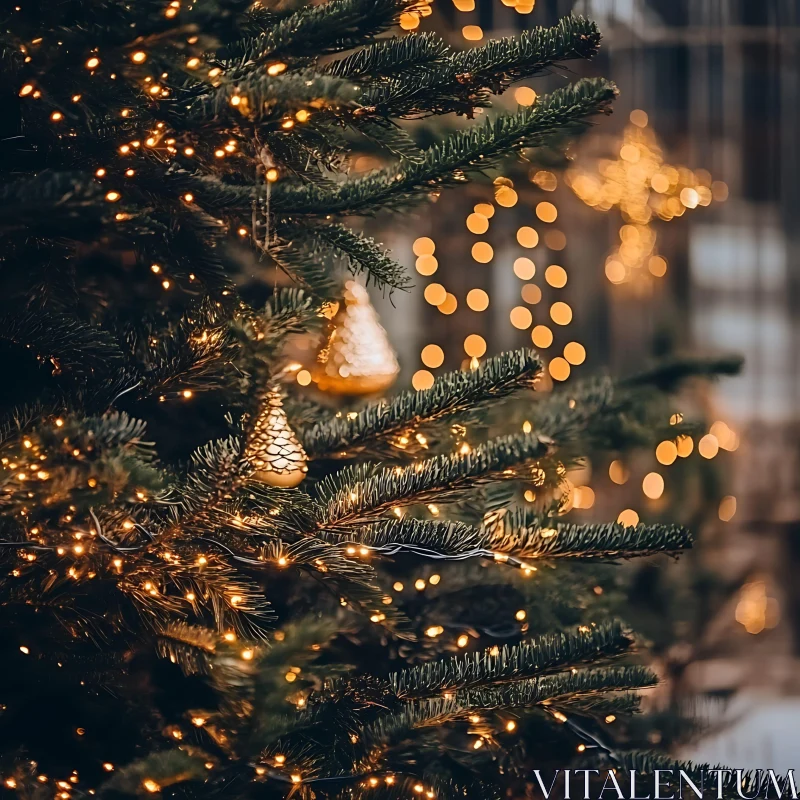 Festive Christmas Tree with Golden Decor AI Image