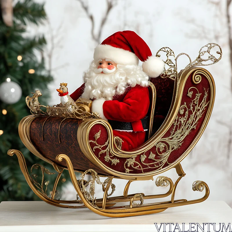 Santa Claus Christmas Decor in Traditional Sleigh AI Image