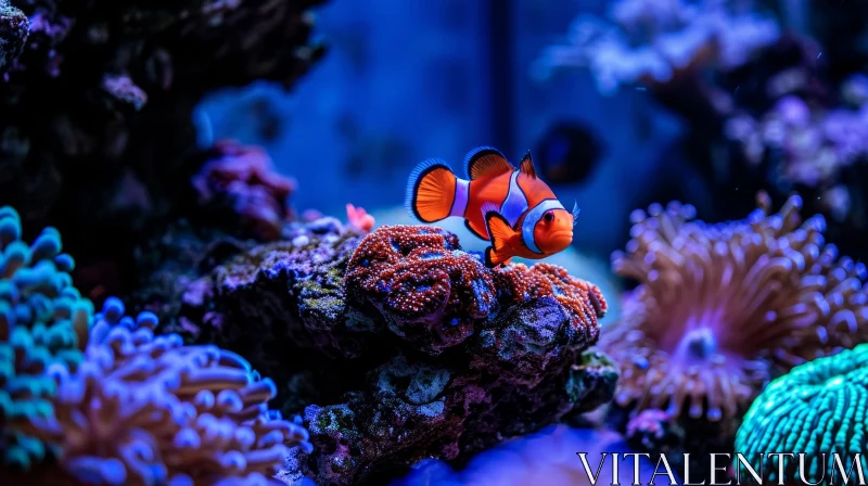 Graceful Clownfish Swimming in an Underwater Coral Landscape AI Image