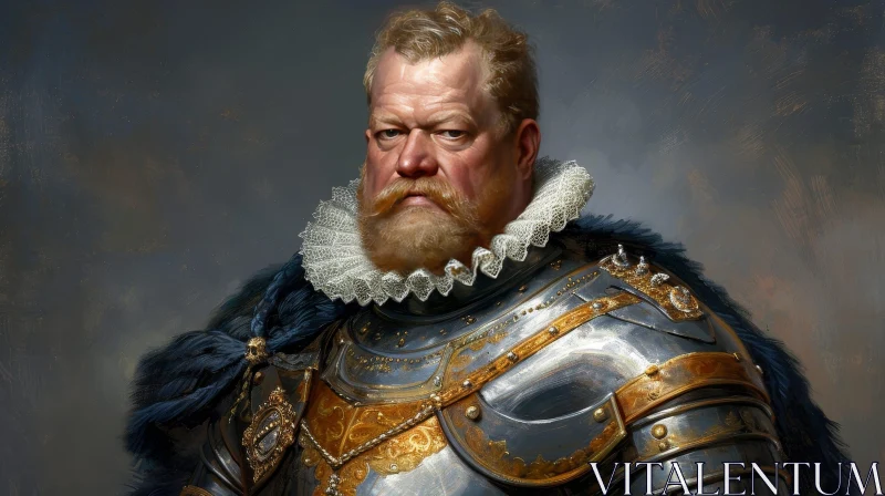 AI ART Portrait of a Man in Historical Costume: Armor and White Collar