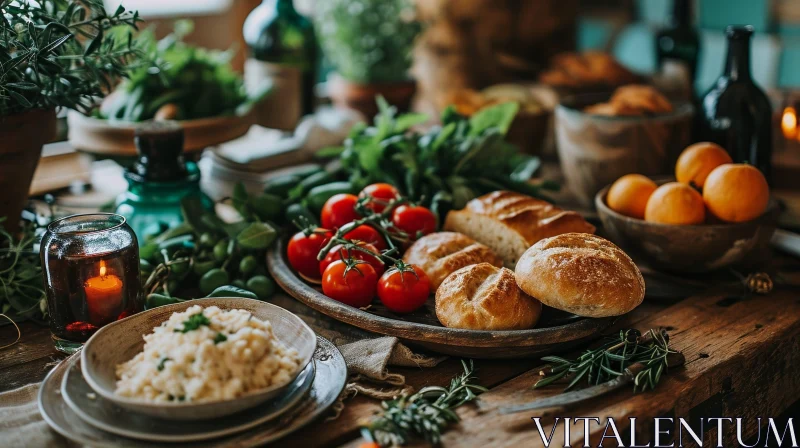 Rustic Table Setting with Food | Warm and Inviting Still Life AI Image