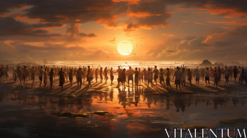 Sunset Scene: Witness the Splendor of a Beach Sunrise AI Image
