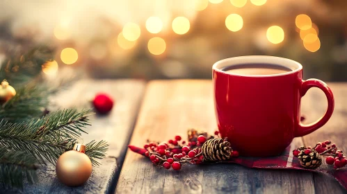 Warm Holiday Beverage with Christmas Ornaments
