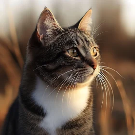 Detailed Portrait of a Golden-Eyed Tabby Cat