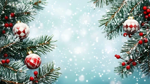 Holiday Decor with Evergreen Branches and Snowflakes