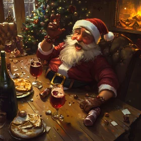 Santa Claus Toasting in a Cozy Christmas Setting