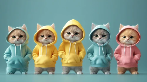 Cute Kittens Dressed in Pastel Hoodies