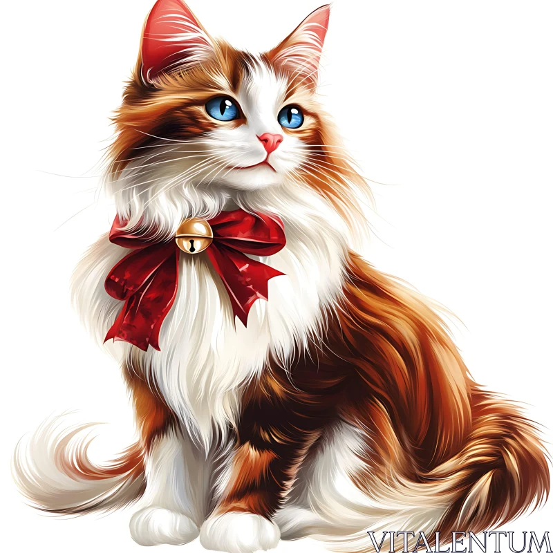 Luxurious Feline Portrait with Red Bow and Bell