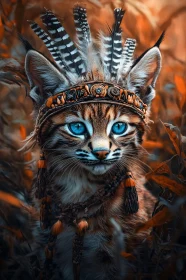 Majestic Cat with Tribal Headdress in Nature