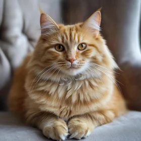 Ginger Cat with Fluffy Coat and Amber Eyes