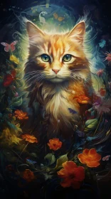 Majestic Cat in a Floral Fantasy