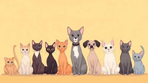 Group Portrait of Cats and Dogs Illustration