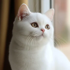 Elegant White Cat Staring Silently Through the Window