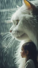 Serene Companionship Between Child and Giant Cat