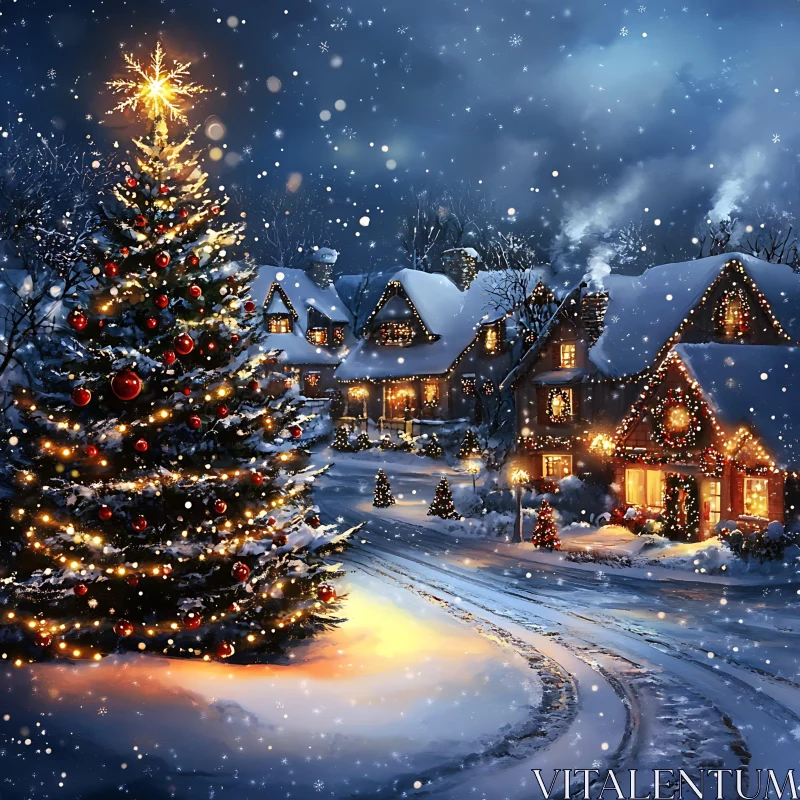 Magical Christmas Night in a Snow-Covered Village