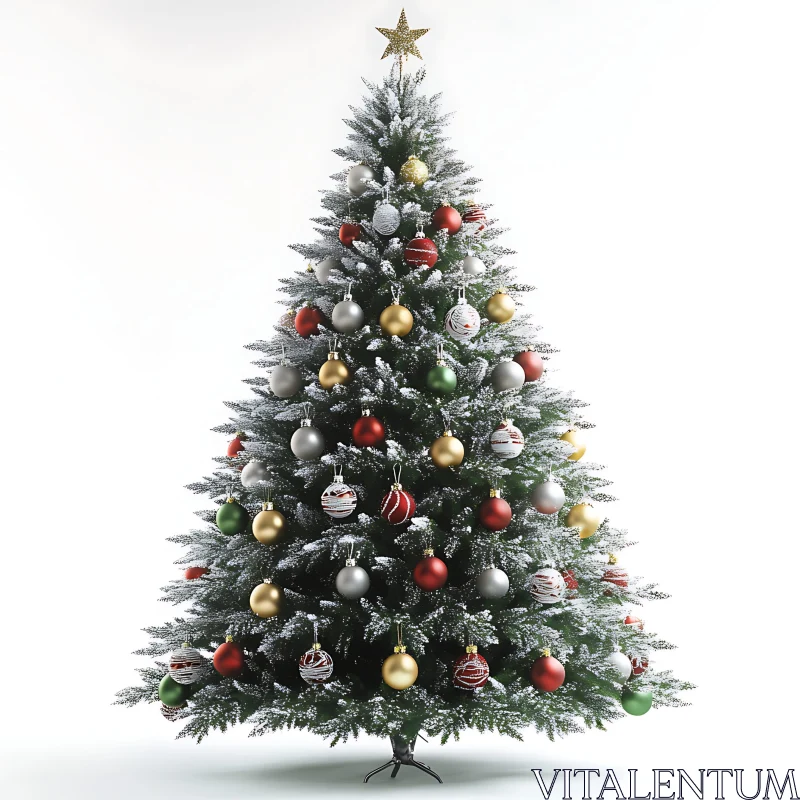 Festive Christmas Tree with Ornaments and Star Topper