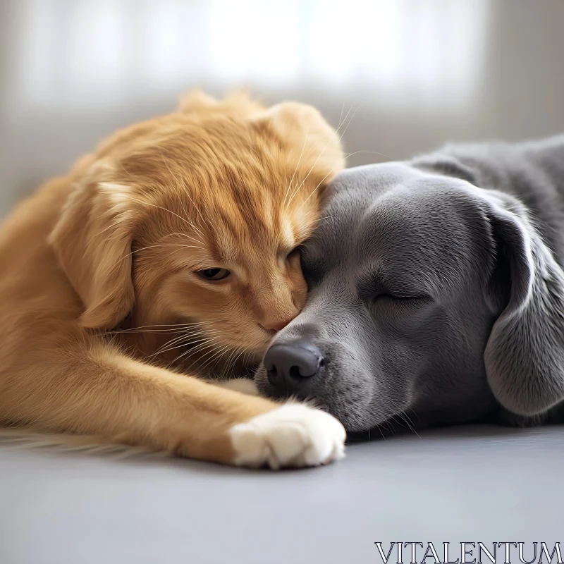 Tender Moment Between Cat and Dog