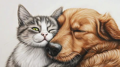 Tender Moments of Cat and Dog Friendship