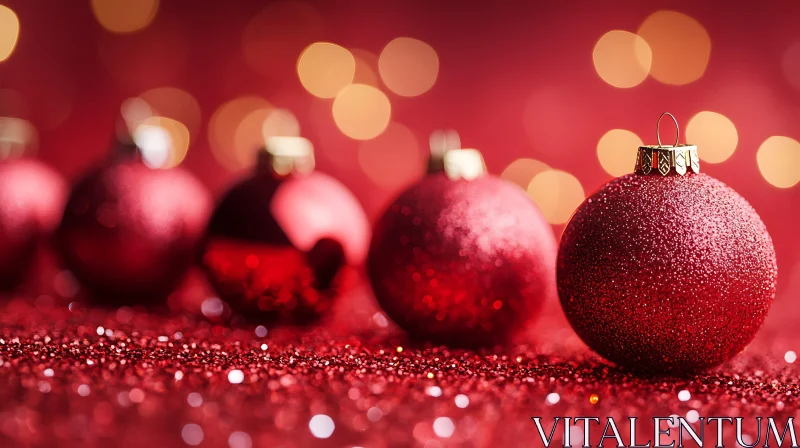 Sparkling Red Christmas Ornaments on Glittery Surface