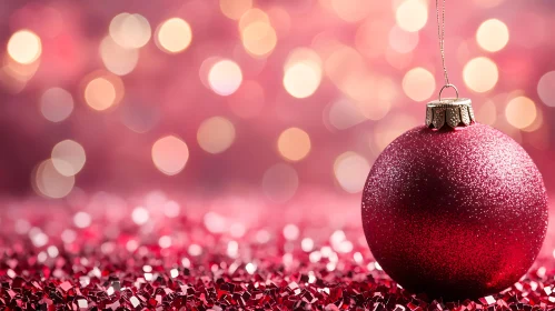 Holiday Red Ornament with Warm Bokeh