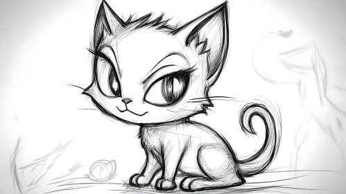 Playful Cartoon Cat Drawing Sketch