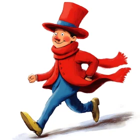 Running Cartoon Character with Red Coat and Top Hat