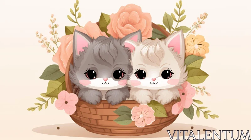 Adorable Kittens in Flower Basket AI Image