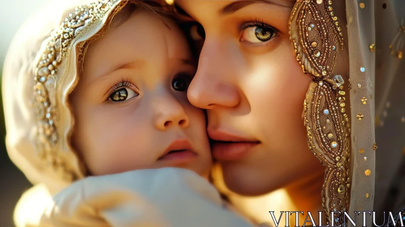 Captivating Portrait of a Mother and Baby AI Image