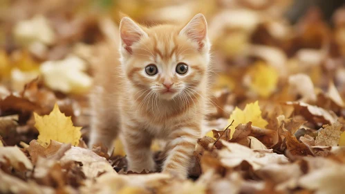 Cute Kitten in Fall Foliage