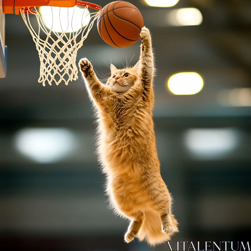Athletic Cat Performing Slam Dunk