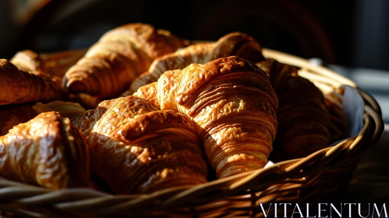 Delicious Golden Brown Croissants in a Wicker Basket AI Image