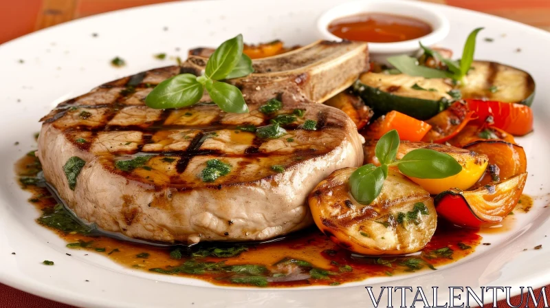 Delicious Grilled Pork Chop with Vegetables | Food Photography AI Image