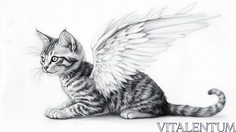 Fantastical Cat Drawing with Angel Wings
