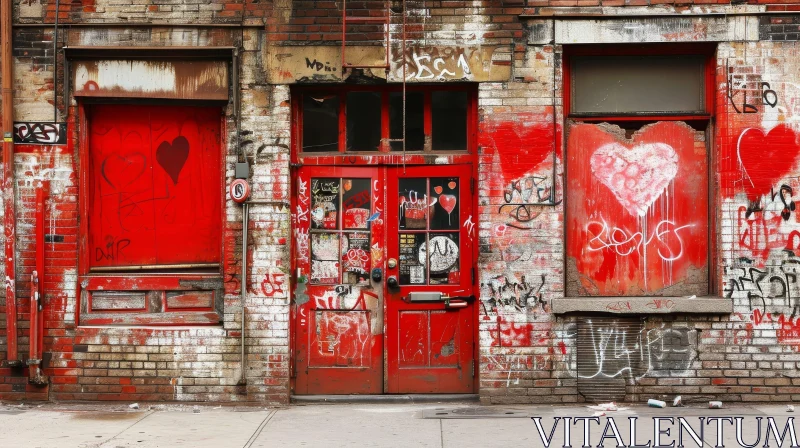 Enchanting Red Door in Brick Building with Graffiti AI Image
