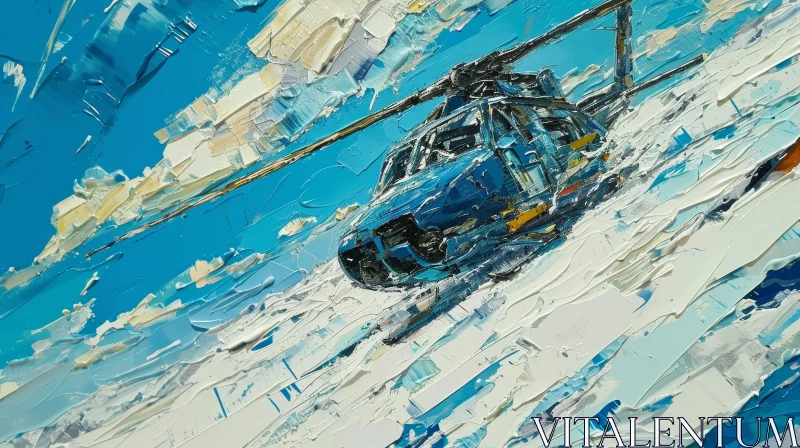 Expressive Blue Helicopter Painting | Dynamic Sky | Artwork AI Image