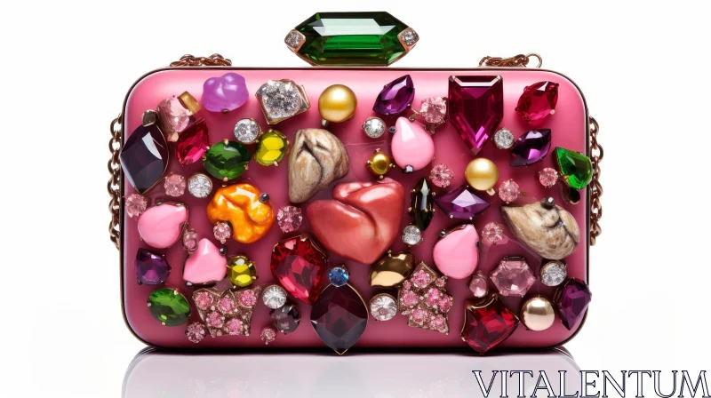 AI ART Exquisite Pink Handbag with Gemstones and Gold Chain
