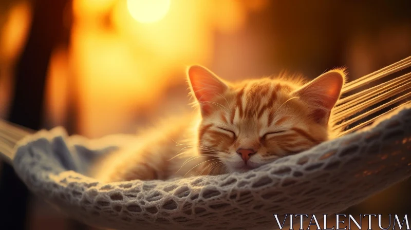 Ginger Kitten Sleeping Peacefully in Hammock AI Image