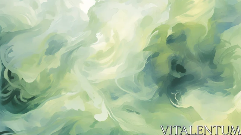 Green and White Abstract Watercolor Painting AI Image
