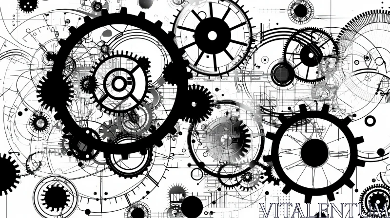 Intricate Black and White Steampunk Gears Drawing AI Image