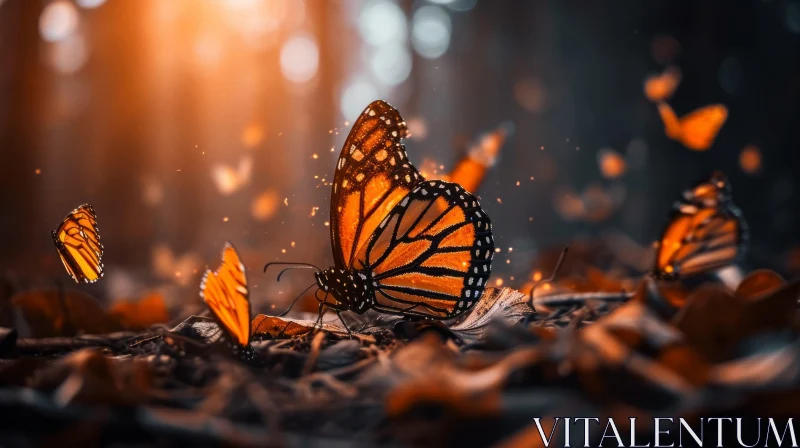 Orange Butterfly on Leaves - A Captivating Nature Scene AI Image