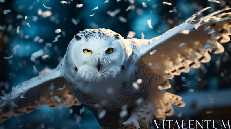 Snow Owl in Flight - 3D Photorealistic Wallpaper AI Image