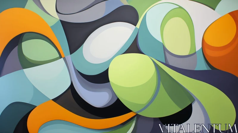 Vibrant Abstract Painting with Organic Shapes and Bright Colors AI Image