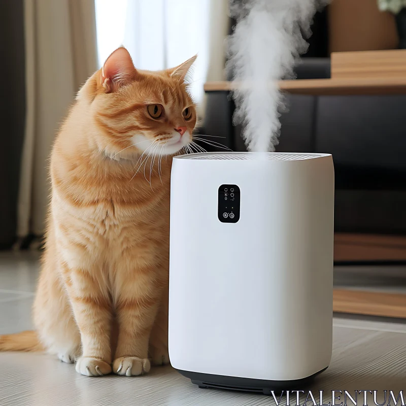 Cat and Humidifier in Minimalistic Living Space AI Image