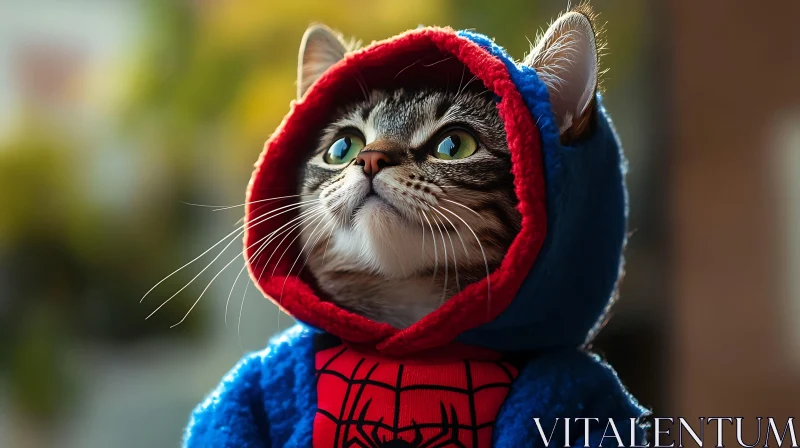 Cat in Blue and Red Hoodie AI Image