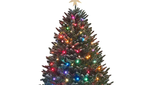 Festive Christmas Tree with Star Topper and Vibrant Lights